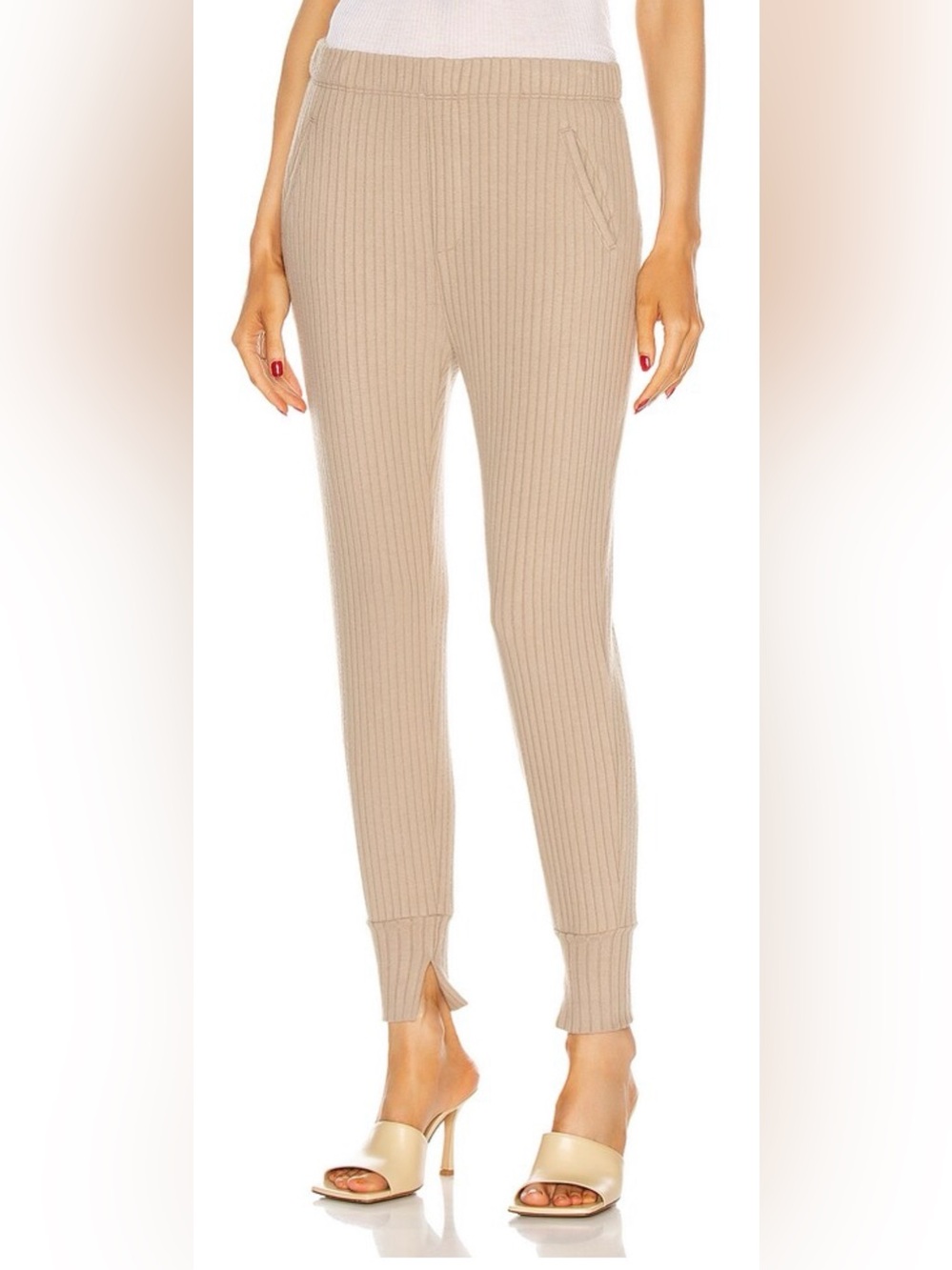 Enza Costa Sweater Rib Split Cuff Jogger in Taupe size Medium